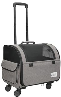 Galatée Reisetasche Für Hunde Mit Abnehmbaren Rollen, Von Fluggesellschaften Zugelassene Transportbox Für Haustiere, Faltbare Katzentasche Mit Atmungsaktivem Netz, Kinderwagen Für Haustiere(Grau)