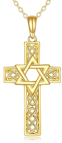 KECHO 14 Karat Gold Davidstern Halskette Kreuz Anhänger Echtgold Schmuck Geschenk für Damen