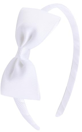 Amybasic Girls Bow Headband-Handmade Solid Color Grosgrain Hair Bow with Spiral-Wrapped Ribbon Band-Comfortable Hair Accessory for Toddlers and Kids（White）