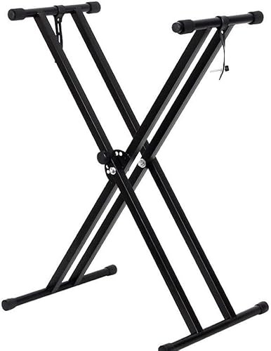 KingSaid Support pour clavier réglable en hauteur de 49 cm à 97 cm, pliable, type X, double renfort, pour claviers et pianos numériques (Barres parallèles)