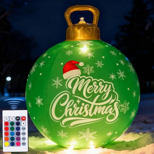 LORESJOY Bola de Navidad Inflable 60 cm, Bolas de Navidad Inflables Al Aire Libre, Bola Navidad Gigante,Bola Hinchable Navidad, Decoración del Hogar Y Decoración de Jardines Al Aire Libre (Green-1)