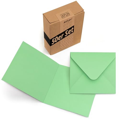 Japun - set di 50 biglietti pieghevoli quadrati vuoti incluse buste, biglietti pieghevoli per la progettazione, l'etichettatura o la stampa - verde