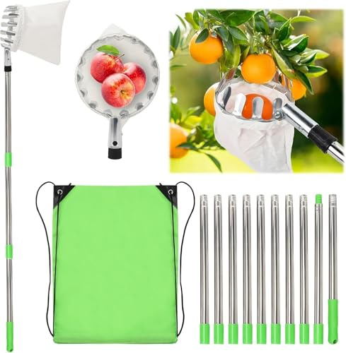 Genérico Recogefrutas Telescópico 4,2 m – Recolector de Frutas en Altura sin Subir Escaleras, con Bolsa Recogedora, Ideal para Naranjas, Limones, Aceitunas, Higos y Granadas