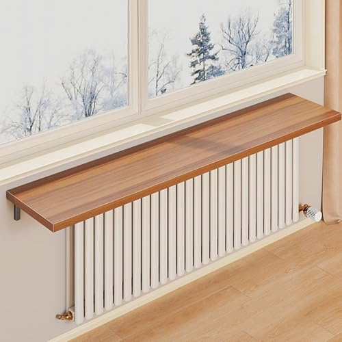 Tablette de Radiateur avec Supports en L, Étagère en Bois pour Radiateur, Sans Perçage, Étagères Flottantes, pour Salon et Couloir(Brown,50x20cm)