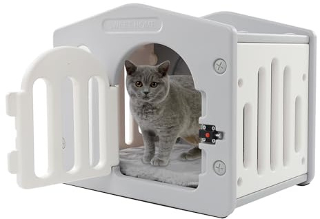 Katthus utomhus, isolerad, väderbeständig kattkoja med ventilation, plyschkudde, kattkoja för inomhus- och utomhusbruk upp till 15 kg, 52 x 40 x 45 cm