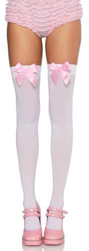 ZenithBurst Calze sopra il ginocchio da donna, calze alte opache bianche con fiocco, calze al ginocchio bianche per cosplay, abbigliamento quotidiano e abbigliamento lolita