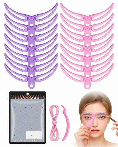 VAEIORP Pochoir Sourcils Femme, Kit de 16 Pochoirs Réutilisables Violet & Rose, Gabarits Maquillage Précis pour Contours Symétriques et Résultat Salon