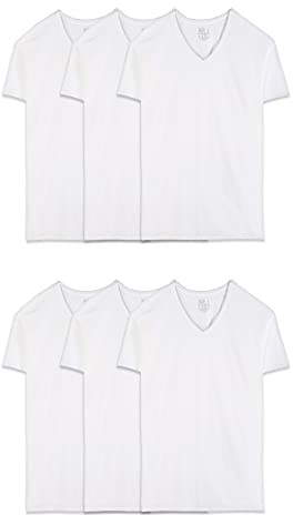 Fruit of the Loom mens Eversoft Cotton Stay Tucked V-neck T-shirt, Regular - White 6 Pack, Medium US