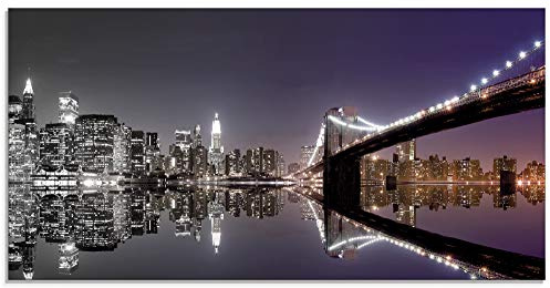 ARTland Wanddeko Glasbilder Wandbild Glas Bild einteilig 60x30 cm Querformat USA New York Skyline Nacht Städte Amerika Hudson River Reflektion S6FD