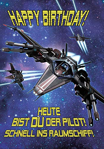 bentino Geburtstagskarte XL mit Musik, Licht und BERÜHR-Funktion, per Knopfdruck LASERKANONEN abfeuern, DIN A4 Set mit Umschlag, Glückwunschkarte aus der Serie Great Cards