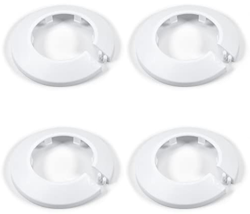 MroMax Fit 1.9 Rohrabdeckung PP Kunststoff weiß 50 mm 4 Stück Flansch Rosette Dekorative Rohrabdeckung für Heizkörper Wasserrohr Klickstopfen für Waschbecken-Abflussrohre und Entlüftungsrohr, für