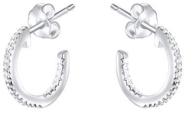 ANDANTE 925 Sterling Silber Damen Ohrstecker Ohrringe Halbcreolen ** Creolen Ø 15 mm ** mit weißen Zirkoniasteinen