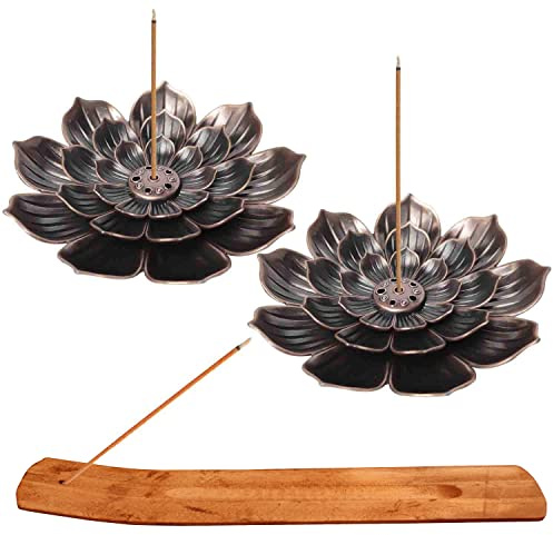 Räucherstäbchen Halter, 2 Stück Messing Lotus Halter, 1 Stück indische Holz Räucherstäbchenhalter mit Sternen für Räucherstäbchen Räucherkegel oder Home Decoration Zubehör
