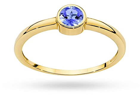 Klassischer Damenring aus Gold mit 0,35 Karat Tansanit, 14 Karat Gold (585) | Goldring mit Box | Goldring für Frauen (Tansanit, 57 (18.2))