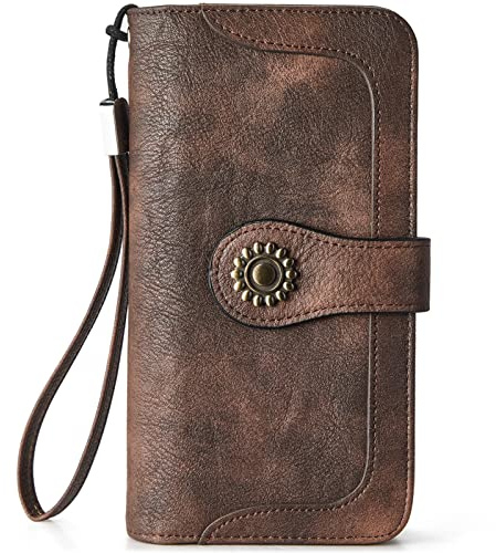 BOSTANTEN Womens Wallet Leather Large Capacity Wristlet Clutch Purse Credit Card Holder Coffee