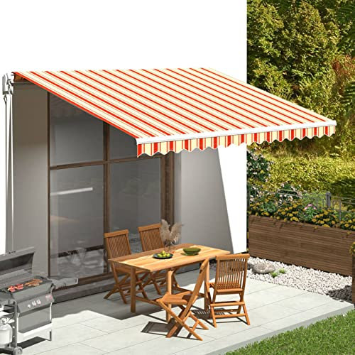 Atlojoys Markisenbespannung, Markisenstoff, Markise Balkon, Klemmmarkise, Sonnenschutz Stoff, Sonnenschutz Tuch, Sonnenschirm Markisenstoffe, Gelb und Orange 4,5x3 m