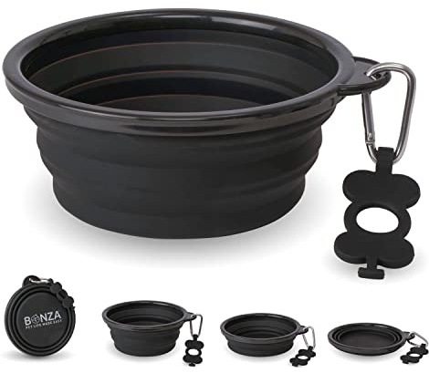 Bonza Extra Large Collapsible Pet Bowl 1500 mL, Sturdy Reinforced Rim, Portables für Reise, mit Carabiner und Keychain für Camping