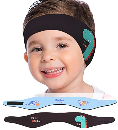 MoKo 2PCS Bandeaux de Natation Enfant, Bandeau d'Oreille de Dessin Animé Mignon en Néoprène, Bandeau Sport Élastique Protection Auditive Sport Nautique, pour Âge 3-9 Enfants Taille M, Noir+Bleu