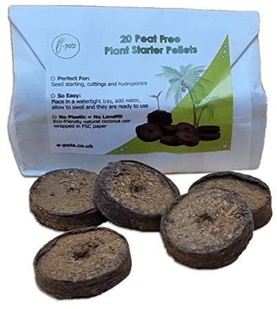 Plant Starter Pellets 36mm x 20 Made With Coco Coir Wrapped in FSC Paper | In Plastic Free Packaging | 100% Natural Coconut Fibre Growing Medium | Easy to Use Compressed Soil Pellets