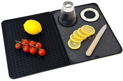 Bar Mat, Bar Accessories, Multifunctional Folding Cocktail Mat with Cutting Board, 18 X 12(Black) Drying Mats,Bar Mat for Countertop,Bar Decorations for Home , Outdoor Bar Accessories ,Travel