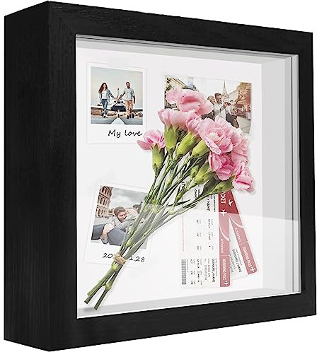TOUYINGER Marcos con Profundidad, Marcos de Fotos 25 x 25 cm Marco 3d con Profundidad de Madera Caja Vitrina para Recuerdos, Premios, Bodas y Entradas