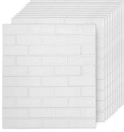 Sonnewelt 3D Tapete Selbstklebend 40 Stück, 3D Wandpaneele 77x70cm,Tapeten Wohnzimmer Wasserdicht PE-Schaum,Ziegel Tapeten Steinoptik,Wandtapete für Waschküche Küche.Wallpaper（Weiß）