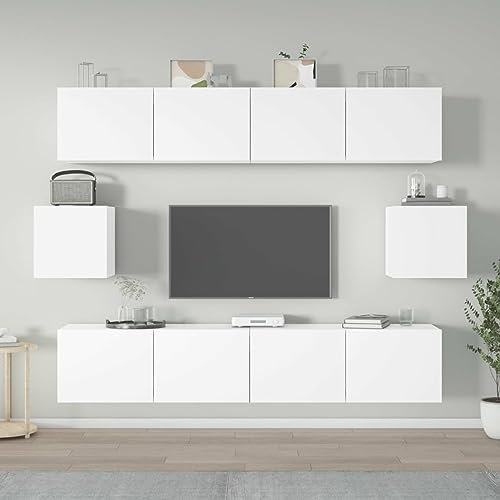 Camerina 6-TLG. TV-Schrank-Set Weiß Holzwerkstoff Tv Schrank Hoch Tv Bank Fernsehtisch