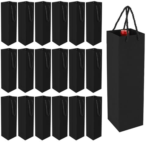 Flaskor presentpåsar, 20 stycken kraftpapper flaskpåsar förpackning vinpåsar med handtag vinpåsar vinflaskor påsar för bröllop, fest, födelsedag (svart)