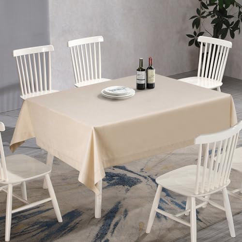 LLCUTESHOP Quadratische Tischdecke Beige 135 x 135cm, Knitterfreie Tischtuch Elegante Beige Leinen Tischdecke Einfarbig, Ausgeschnittenes Design, Premium Handgefertigt, Leinenoptik Abwaschbar