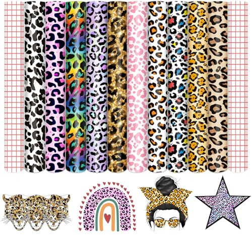 Tintnut Leoparden Vinylfolie Plotter Plotterfolie Vinyl 10 Stück 12x10in | Plotterfolie selbstklebend,mit 2 transferfolie,haftstark,waschbeständig,für DIY handwerk geschenkideen partydeko