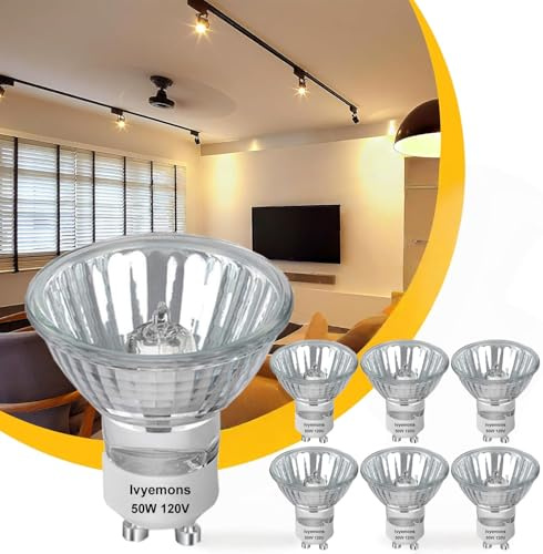 Ivyemons GU10+C 120V 50W Bulb - High Output 500LM GU10 Dimmable Bulb, MR16 GU 10 Base Bulbs Warm White GU 10 Halogen 50W Bulbs, Long Lasting 50 Watt MR16 for Candle Warmer, Track Lighting