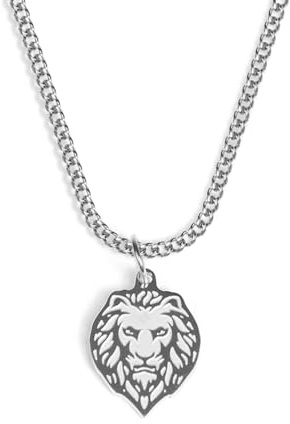 UNSHINEBAR Löwe Kette mit Anhänger für Herren und Damen - Streetwear Cuban Halskette mit Sternzeiche Löwe Anhänger aus Edelstahl und 18K Gold - Wasserfeste Kette - 50-55cm Länge verstellbar