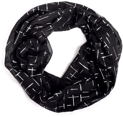 Generisch Seide Loop Schal Loopschal Halstuch Schals Rundschal Schlauchschal Tücher Damenschal glitzer Damen (Schwarz)