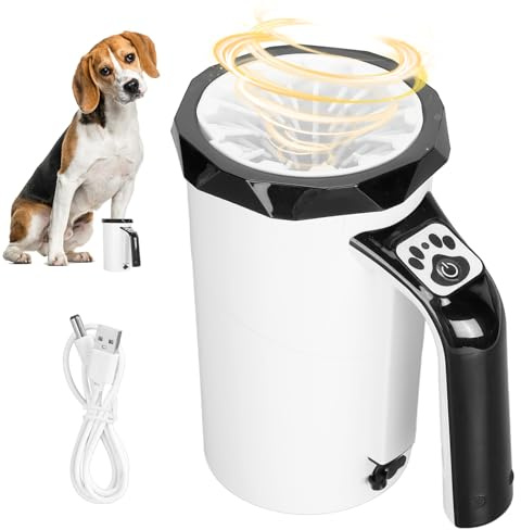 Limpiador Automático de Patas de Perro, Potentes Cerdas de Silicona Multifunción, Taza de Lavado de Patas de Perro Recargable, Limpiador Portátil de Patas de Mascotas, Limpiador(En blanco y negro)