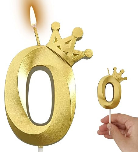 Gold Number Candles Birthday Candles for Cake Candles Birthday Decorations for Women/Men Birthday Cake Topper (Gold, 0)