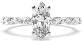 Bague de fiançailles personnalisée 1,0 CT - 10,0 CT marquise excellente coupe moissanite avec accent rond et diamant de laboratoire marquise en or rose jaune blanc 14 carats, D-VVS1, Medium, Pierre