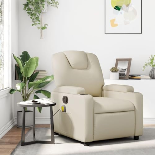 Homgoday Massagesessel Fernsehsessel Relaxsessel Ruhesessel TV Sessel Polstersessel, Manuelle Liegefunktion, 6 Massagepunkten, für Wohnzimmer Creme Kunstleder