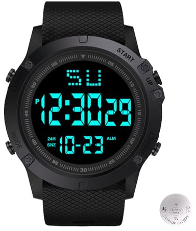 Katslyn Mens Digital Watches,Waterproof Sports Watch with LED Back Light/Alarm/Stopwatch/Calender,Big Face Referee Watch for Men Woman Kids Student Swimming Running Outdoors(Black)