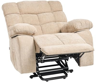 Reclinerfåtölj Modern Tyg Elektrisk Recliner Stoppad Liggfåtölj Fotstöd Fåtölj Beige Ares