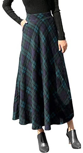 Wollrock Damen Winter Warm Winterrock Damen Lang A-Linie Rock Kariert Elastische Taille Damen Bequem Plaid Wool Skirts Vintage Rock Lang Karierter Faltenrock Damen Swing Karierter Wollrock Für Damen