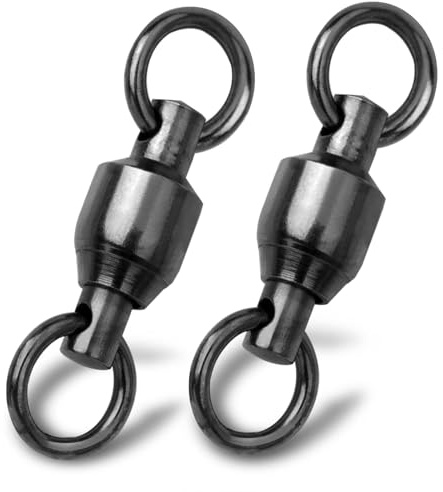 9KM DWLIFE 20 esmerillones de pesca con rodamiento de bolas, 9 tamaños, conectores giratorios de barril negro, accesorios de pesca de acero inoxidable para agua salada, agua dulce y pesca marina