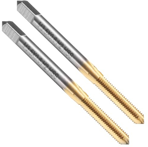 sourcing map 2pcs Straight Flute Thread Tap, M3.5 x 0.6 Metric Titanium Coated Screw Threading Tapping Tool Thread Milling Machine Taps, High-Speed Steel 6542 (HSS 6542)