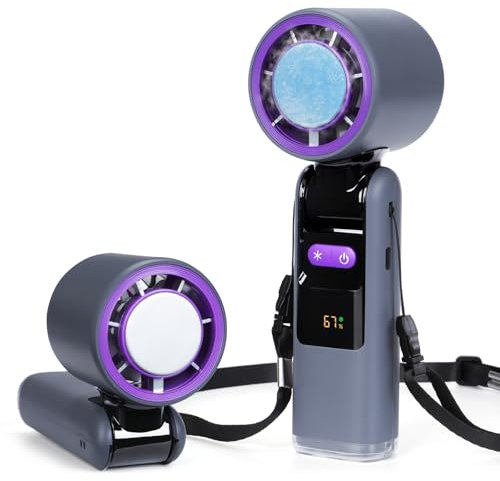 LYtech Ventilador Portatil con FuncióN de Linterna y Hielo Ventilador de Mano USB 1-100 Velocidades 4000mAh BateríA, Plegable de Mini Ventilador USB Portátil para Oficina Al Aire Libre Viajar en Casa