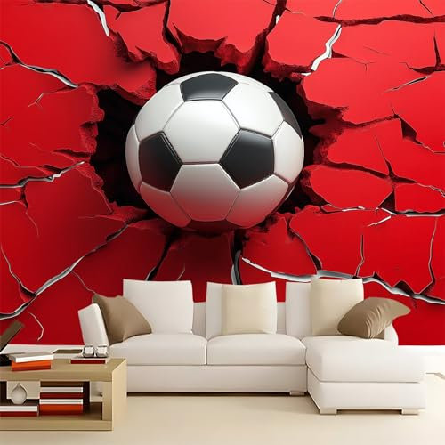 Wallpaper Sports Football Wall Photo Wall Mural 400 x 280 cm Decor for Living Room Bedroom and kidsroom Dorm Red Background Non-Woven Art Mural Wallpaper
