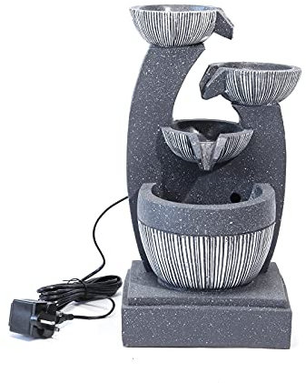 Warmiehomy Water Features for the Garden, 4 Tier Bowls Electric Garden Fountains and Water Features, Waterfall Fountains with Pump & LED Lights, Garden Ornaments Outdoor Indoor, Height 47CM, Grey