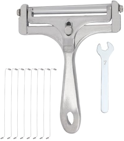 lasuroa Stainless Steel Wire Cheese Slicer with 8 Replacement Wires & Wrench, Handheld Butter Cutter Food Cutter Knife for Block Cheese & Butter Shaver Tools(Glossy Silver)