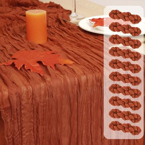 10 Stück Käsetuch Tischläufer Terrakotta, 55 x 300cm Rustikaler Gaze Tischläufer Terrakotta, Romantisch Boho Hochzeit Tisch Dekoration für Hochzeit Brautdusche Geburtstag Party