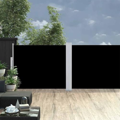 Tendalino Laterale Estensibile, Nero/Grigio 140x1200 cm, Tessuto Poliestere UV e Struttura Acciaio, Frangivista Balcone e Separe da Esterno, Tenda a Rullo con Avvolgimento Automatico