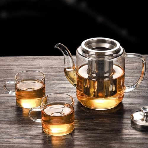 croselyu Théière en verre transparent 650/800/1100 ml avec passoire pour thé en vrac, 1 pièce (tasse à thé 2 pièces)