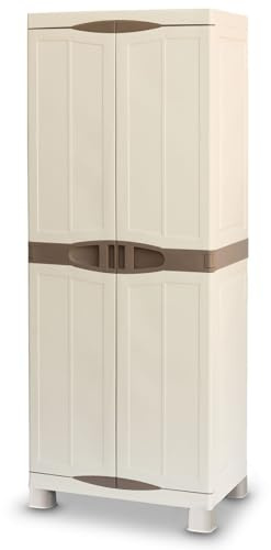 Intec - Armario de almacenamiento de alta polipropileno, 70 x 47 x 184 cm, mueble de 2 puertas con 4 estantes (carga total de 100 kg) – Armario exterior antihumedad en 4 patas – Ideal para garaje
